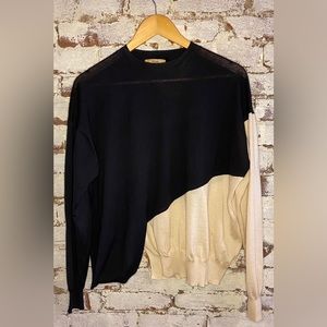 Céline Black and White Merino Wool Crew Neck Sweater